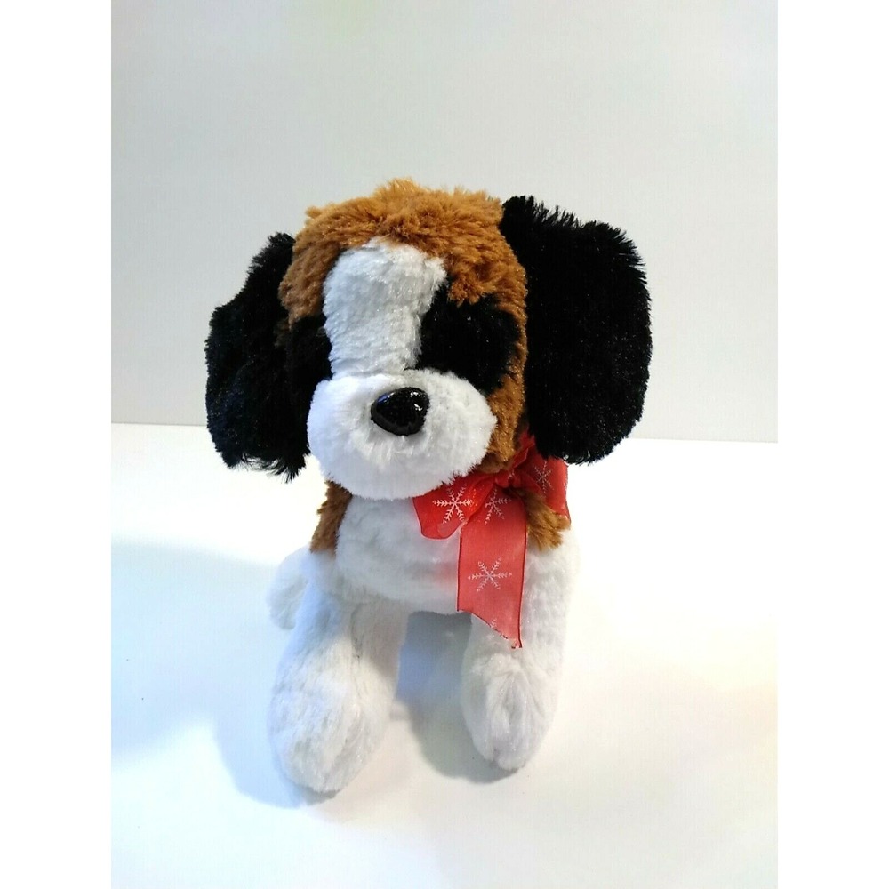 Best Made Toys St Bernard Plush Puppy Dog Snowflake Red Sheer Bow 8"
